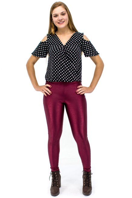 Blusa Manga Curta Estampa Poá Preta