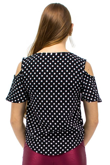 Blusa Manga Curta Estampa Poá Preta
