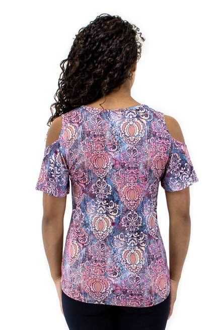 Blusa Manga Curta Viscolycra Estampa Caxemira Roxa
