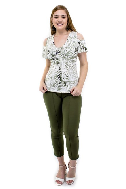 Blusa Manga Curta Viscolycra Estampa Folhas Verde