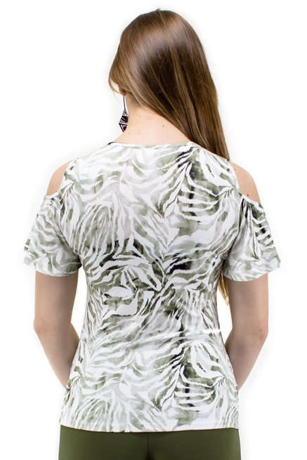 Blusa Manga Curta Viscolycra Estampa Folhas Verde