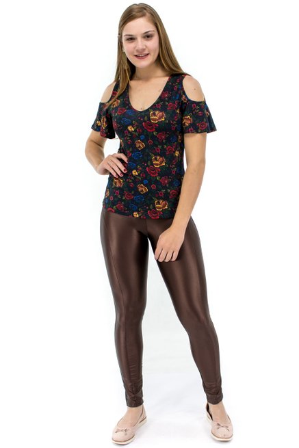 Blusa Manga Curta Viscolycra Floral Grafite