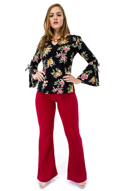 Blusa Manga Flare Estampa Floral Black