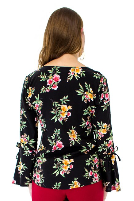 Blusa Manga Flare Estampa Floral Black