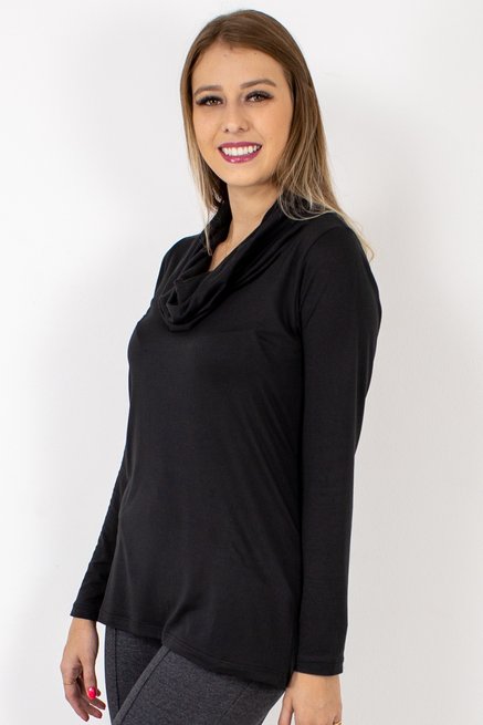 Blusa Manga Longa Feminina Gola Alta Camurça