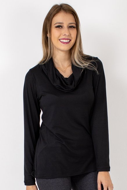 Blusa Manga Longa Feminina Gola Alta Camurça