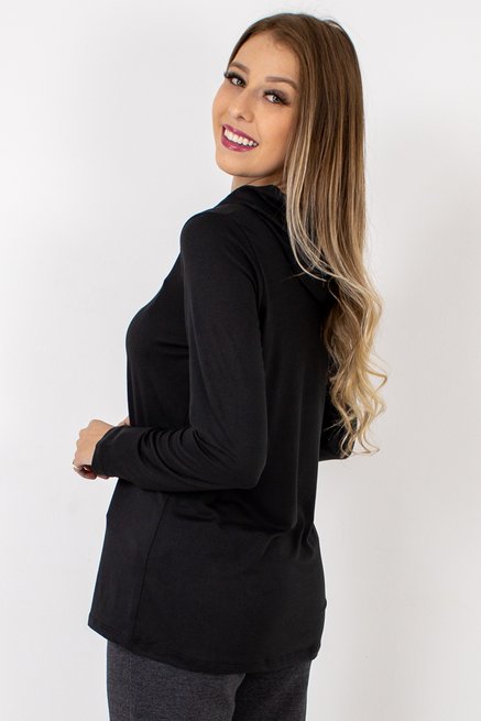 Blusa Manga Longa Feminina Gola Alta Camurça