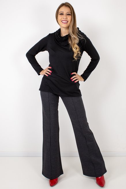 Blusa Manga Longa Feminina Gola Alta Camurça