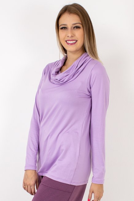 Blusa Manga Longa Feminina Gola Alta Camurça