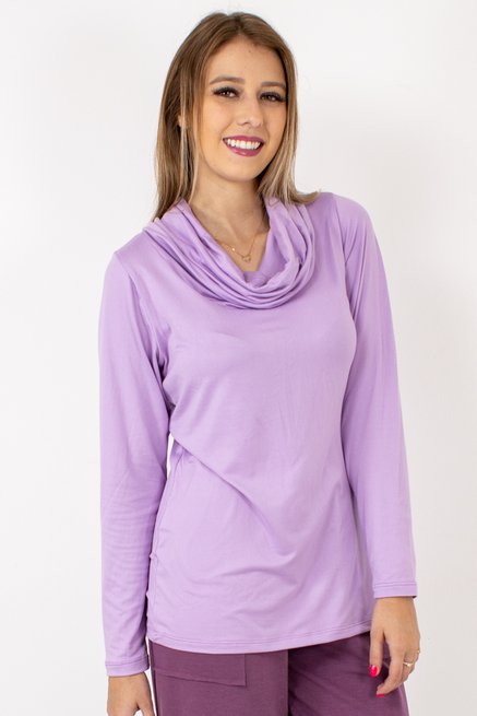 Blusa Manga Longa Feminina Gola Alta Camurça
