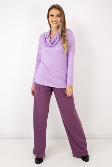 Blusa Manga Longa Feminina Gola Alta Camurça