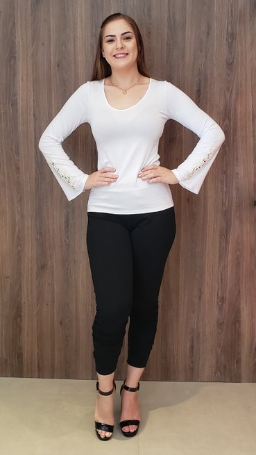 Blusa Manga Longa Guipir Lisa Branca