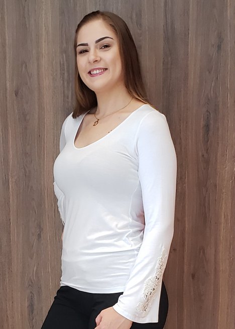 Blusa Manga Longa Guipir Lisa Branca