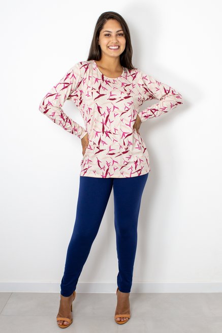 Blusa Manga Longa Meia Túnica Estampa Abstrata
