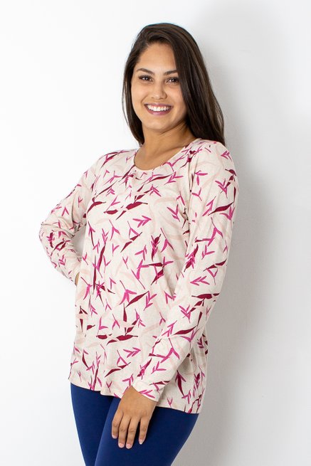 Blusa Manga Longa Meia Túnica Estampa Abstrata