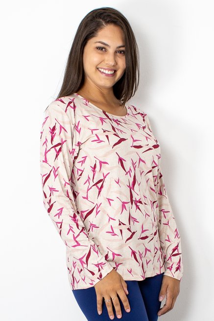 Blusa Manga Longa Meia Túnica Estampa Abstrata