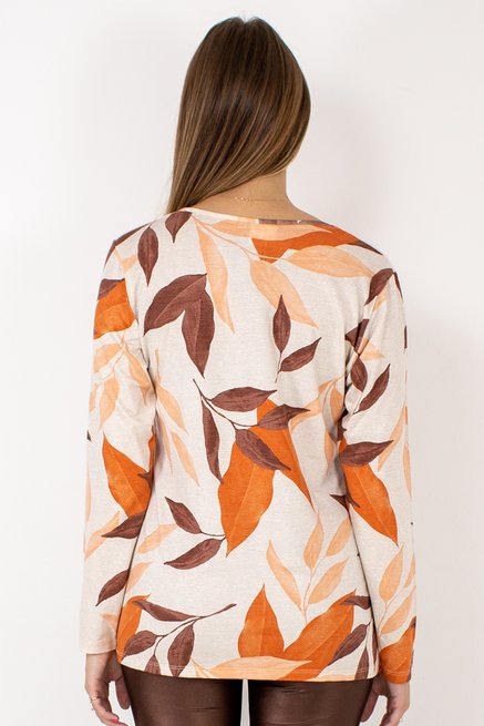 Blusa Manga Longa Meia Túnica Estampa Folhas