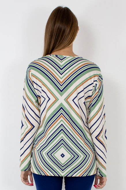 Blusa Manga Longa Meia Túnica Estampa Geométrica