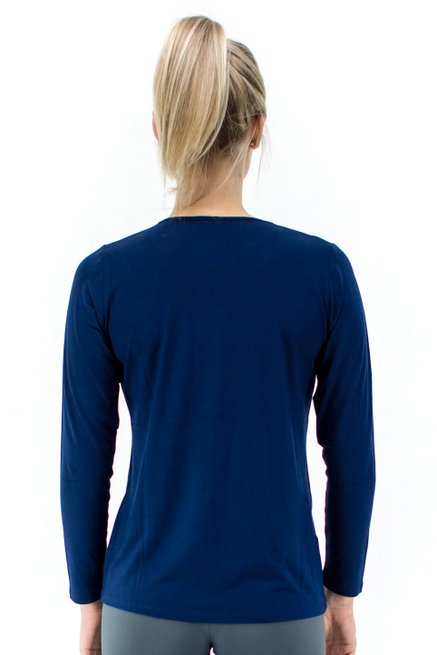 Blusa Manga Longa Meia Túnica Viscolycra Lisa Azul Marinho