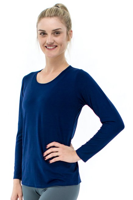 Blusa Manga Longa Meia Túnica Viscolycra Lisa Azul Marinho