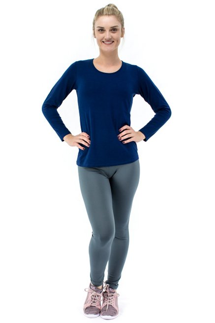 Blusa Manga Longa Meia Túnica Viscolycra Lisa Azul Marinho