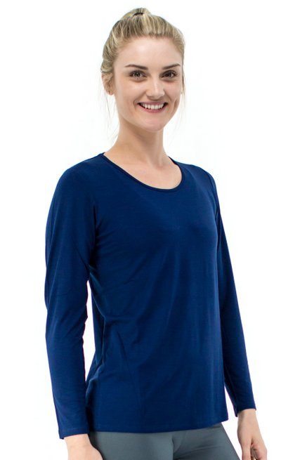 Blusa Manga Longa Meia Túnica Viscolycra Lisa Azul Marinho