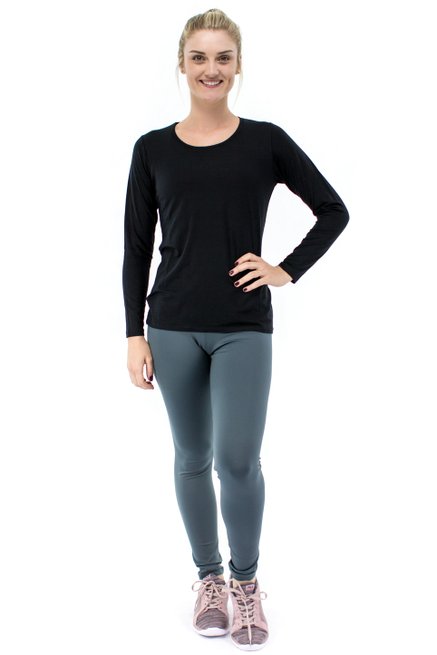 Blusa Manga Longa Meia Túnica Viscolycra Lisa Preta
