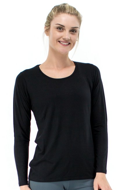 Blusa Manga Longa Meia Túnica Viscolycra Lisa Preta