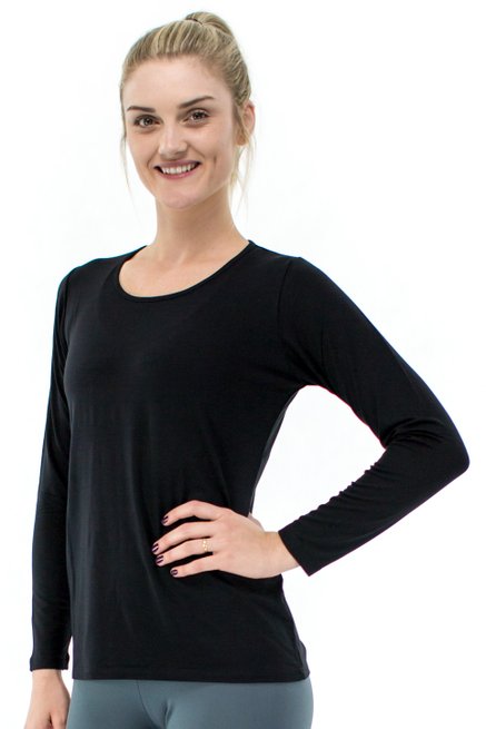 Blusa Manga Longa Meia Túnica Viscolycra Lisa Preta