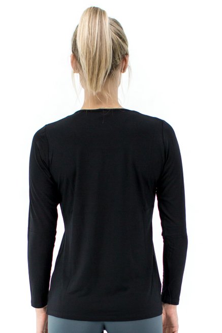 Blusa Manga Longa Meia Túnica Viscolycra Lisa Preta