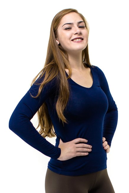 Blusa Manga Longa Viscolycra Lisa Azul Marinho