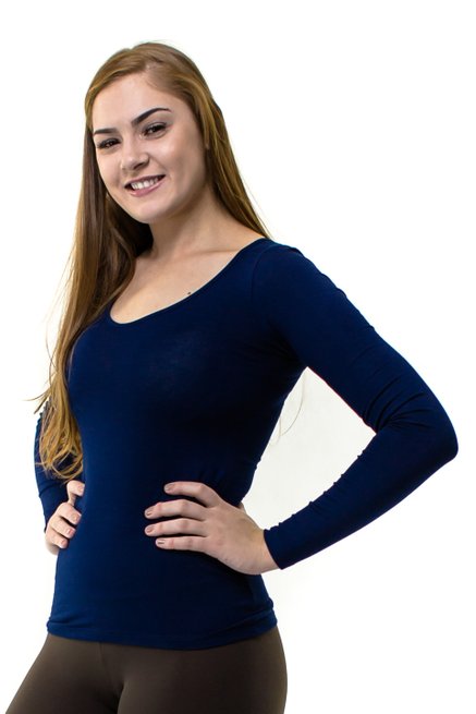 Blusa Manga Longa Viscolycra Lisa Azul Marinho
