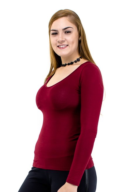Blusa Manga Longa Viscolycra Lisa Bordô