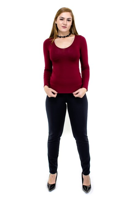 Blusa Manga Longa Viscolycra Lisa Bordô