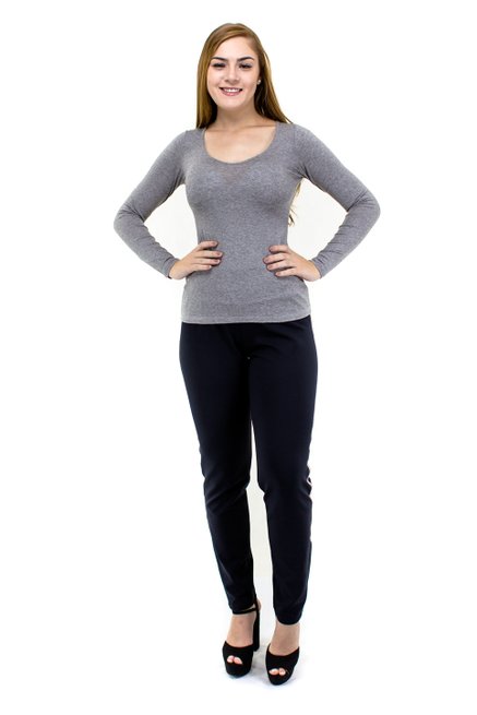 Blusa Manga Longa Viscolycra Lisa Cinza