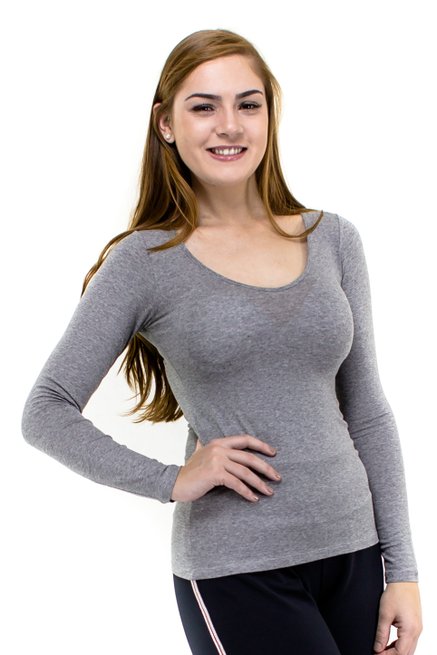 Blusa Manga Longa Viscolycra Lisa Cinza
