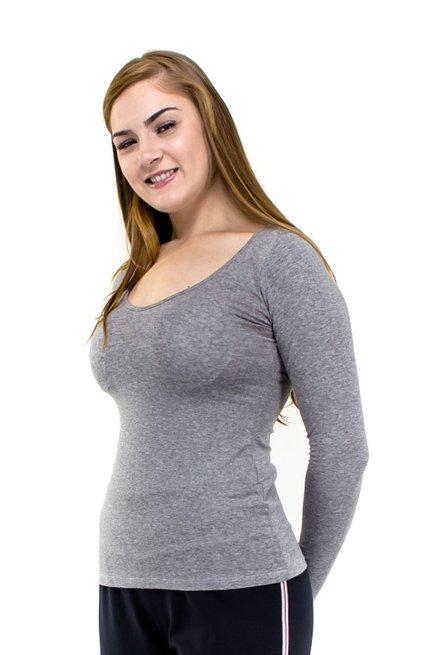 Blusa Manga Longa Viscolycra Lisa Cinza