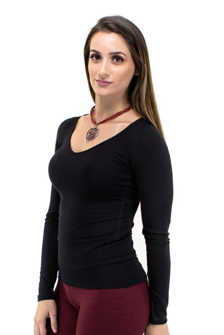 Blusa Manga Longa Viscolycra Lisa Preta