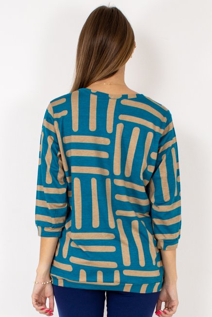 Blusa Marinheiro Manga ¾ em Malha Viscolycra Estampa Geométrica