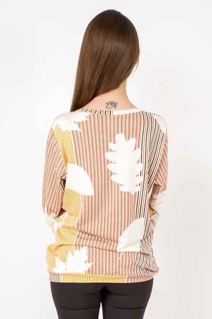 Blusa Marinheiro Manga ¾ em Malha Viscolycra Estampa Listra com Folhas