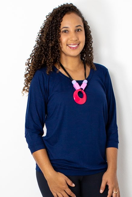 Blusa Marinheiro Manga ¾  Viscolycra Lisa Azul Marinho