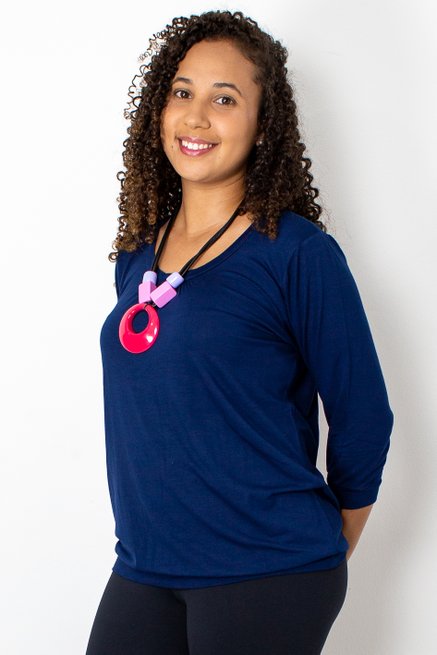 Blusa Marinheiro Manga ¾  Viscolycra Lisa Azul Marinho