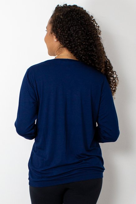Blusa Marinheiro Manga ¾  Viscolycra Lisa Azul Marinho