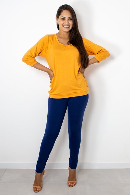 Blusa Marinheiro Manga ¾  Viscolycra Lisa Mostarda