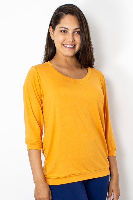 Blusa Marinheiro Manga ¾  Viscolycra Lisa Mostarda