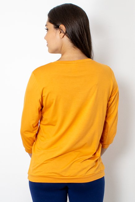 Blusa Marinheiro Manga ¾  Viscolycra Lisa Mostarda