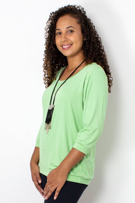Blusa Marinheiro Manga ¾ Viscolycra Lisa Verde Claro