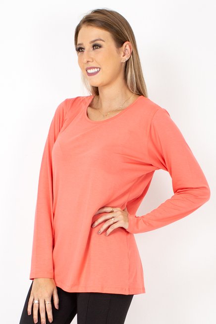 Blusa Meia Túnica Manga Longa Viscolycra Lisa Salmão