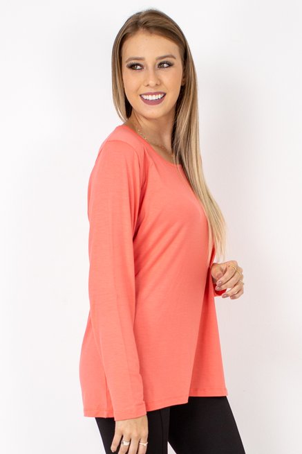 Blusa Meia Túnica Manga Longa Viscolycra Lisa Salmão