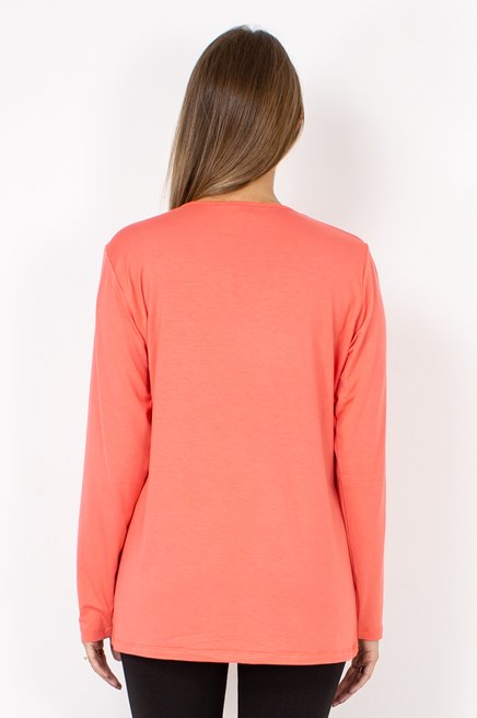 Blusa Meia Túnica Manga Longa Viscolycra Lisa Salmão